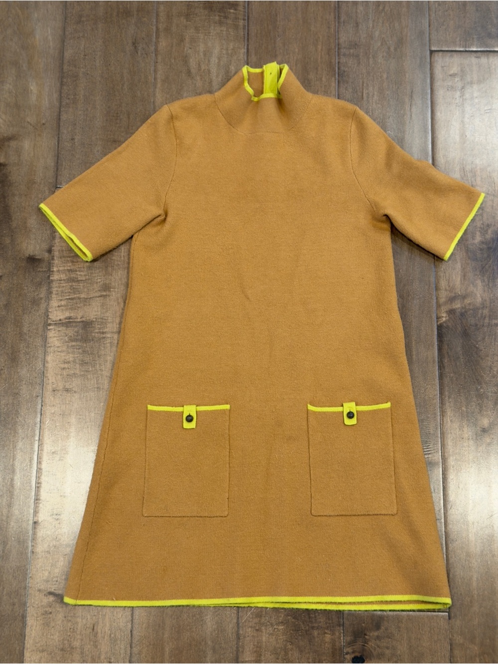 Maeve Anthropologie Annalise Mock Neck Sweater Dress Mustard Green XS Mini